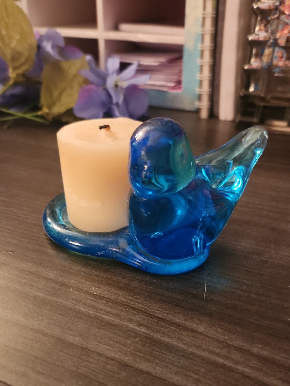 Vintage Leo Ward Art Blue Bird Candle Holder 1996